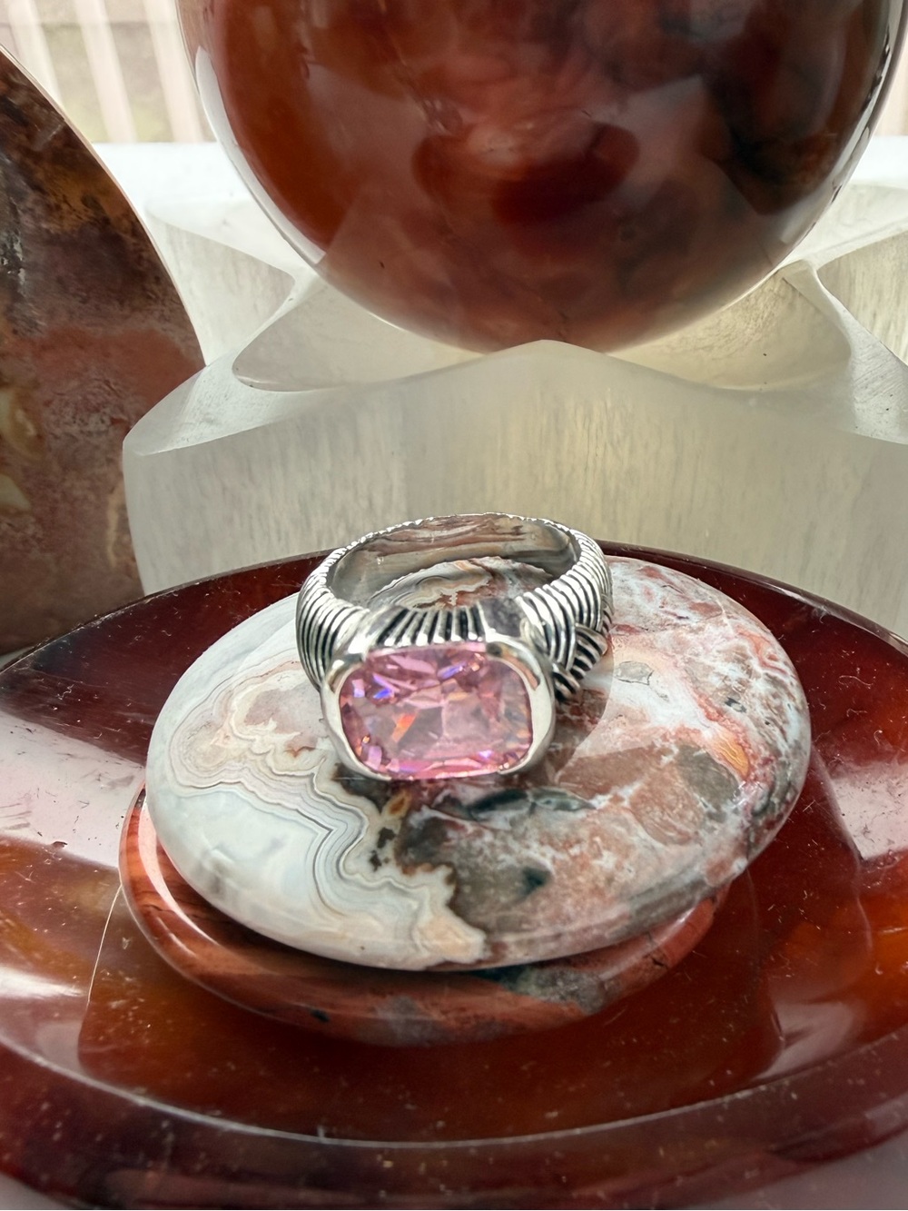 925 Pink Cushion-Cut Ring - Picture 3 of 12